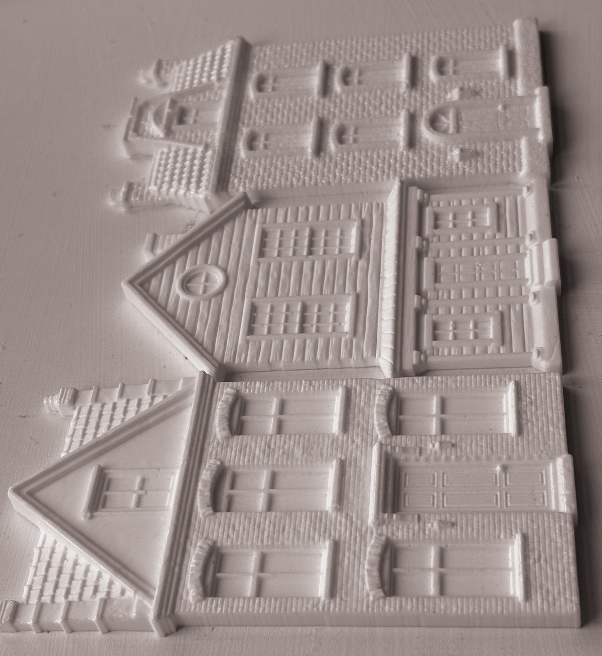 A set of miniature Victorian-style house molds Old Colchester Road IOD Mould