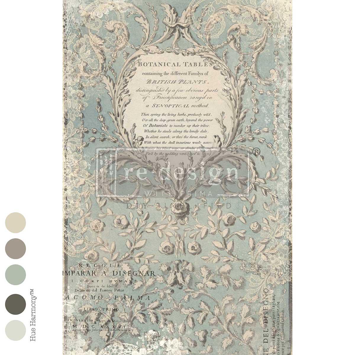 Linnaeus’s Ghost Mulberry Tissue Decoupage Fiber Paper 1 sheet typography pattern in blue