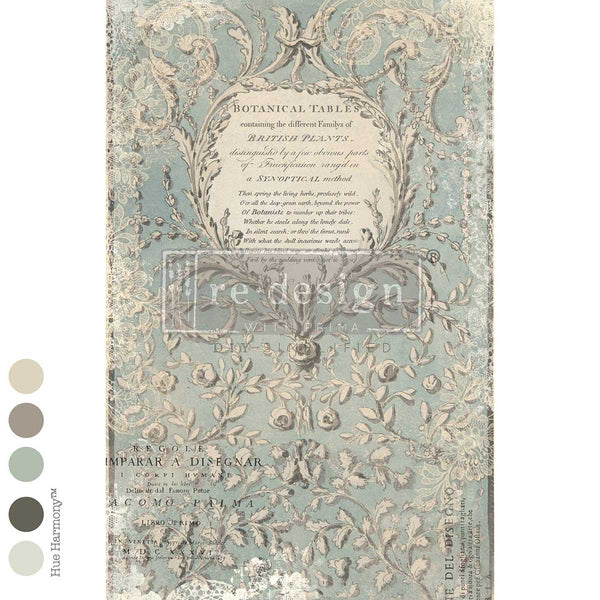 Linnaeus’s Ghost Mulberry Tissue Decoupage Fiber Paper 1 sheet typography pattern in blue