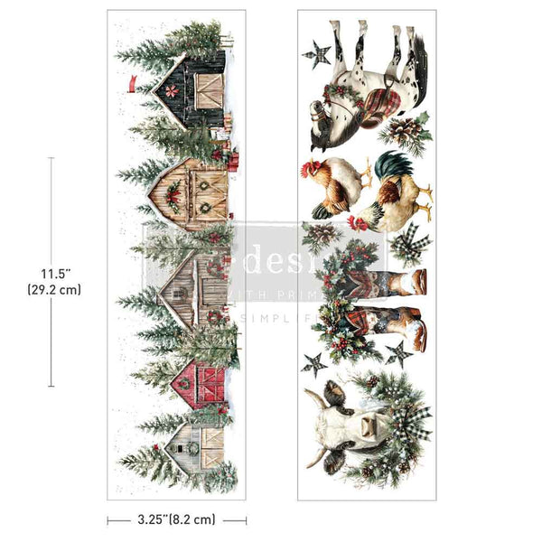 Decorative border with Christmas elements including trees, houses, and animals on a white background. Luxe Transfer Christmas on the Farm 2 sheets by Redesign with Prima