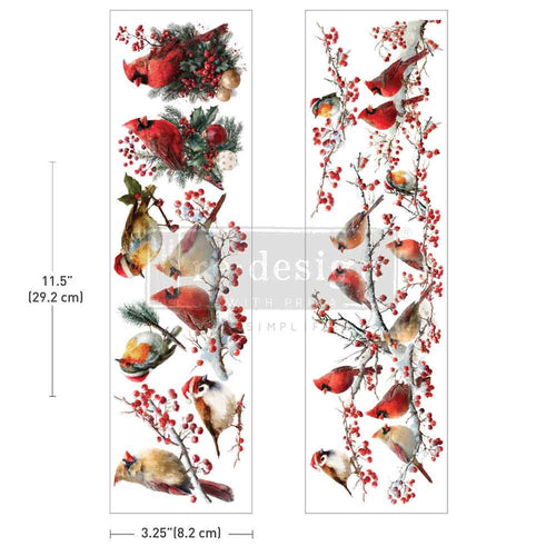 Decorative design of cardinals and berries.  Luxe Transfer Hollywing Cardinal. redesign with Prima Christmas