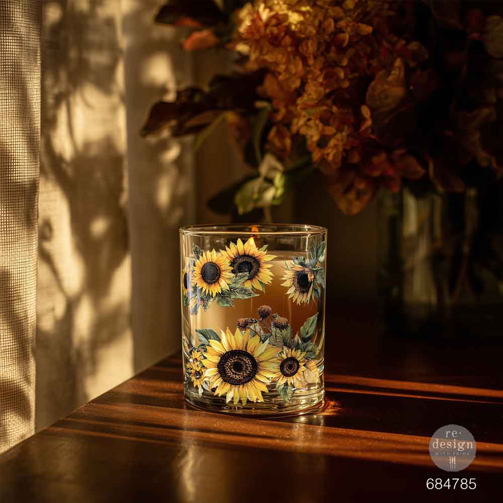 Glass tumbler with sunflower design Luxe Transfer Sun-Drenched Harvest 2 sheets