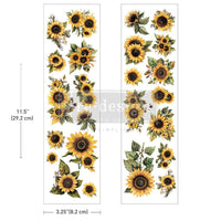 Sunflower decals with dimensions on a white background. Luxe Transfer Sun-Drenched Harvest 2 sheets