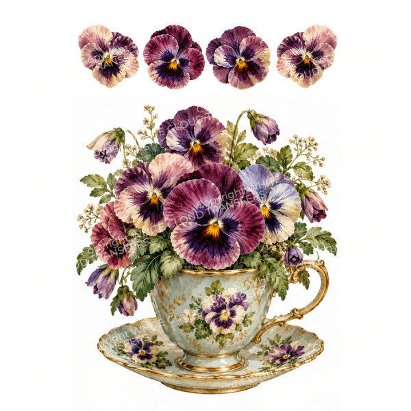 Pansies & Porcelain White Cloud Transfer