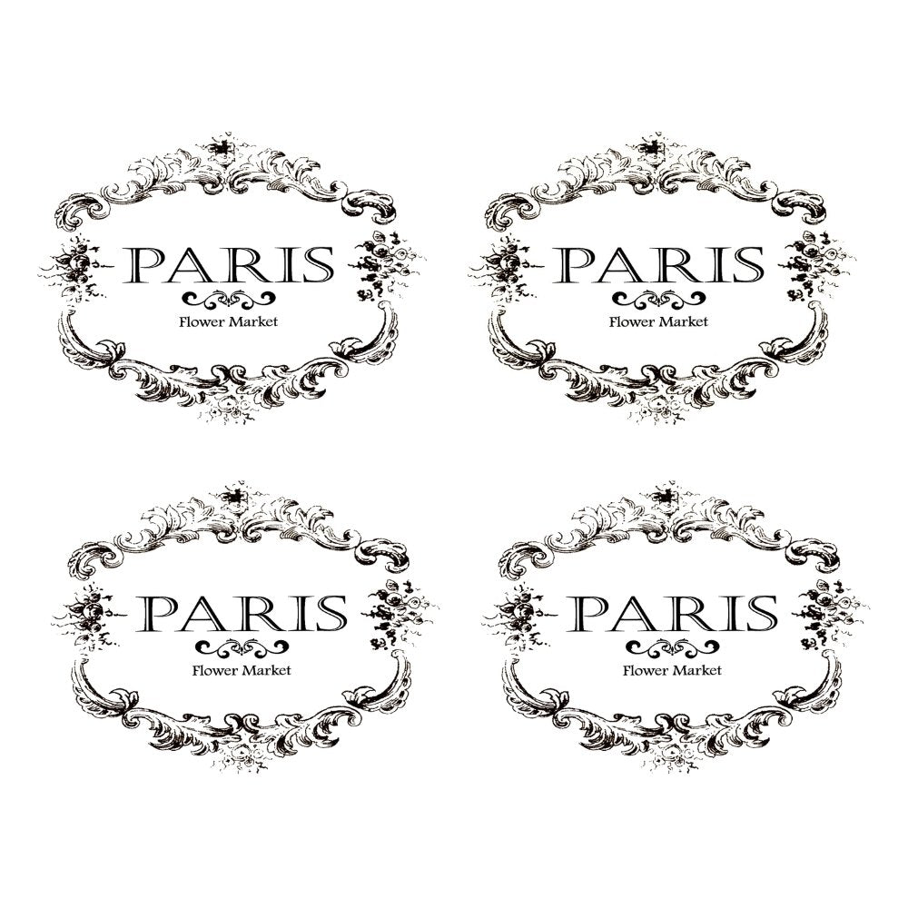 Four decorative frames with 'Paris Flower Market' text on a white background