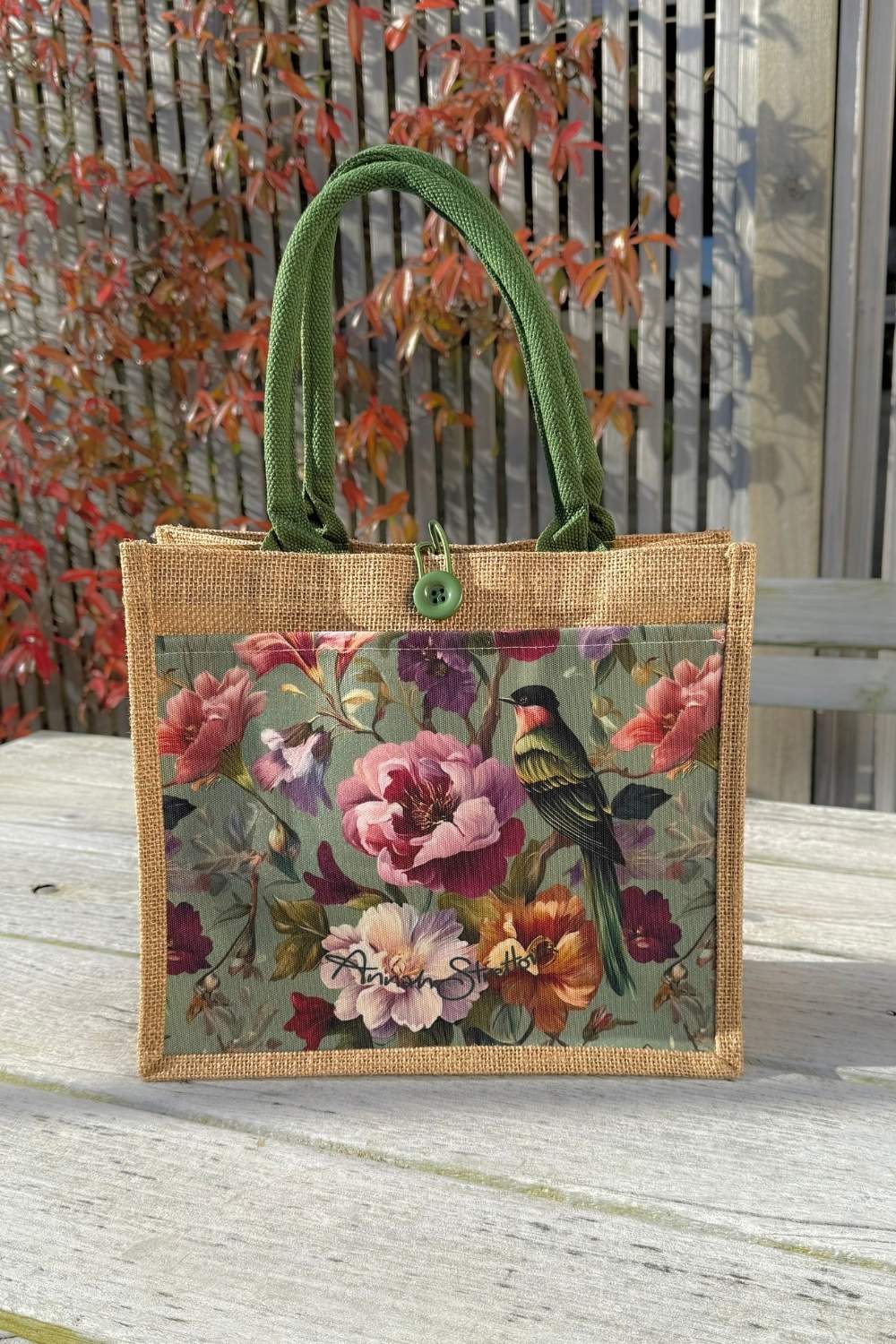 Peony Aviary Mini Jute Bag  Annah Stretton