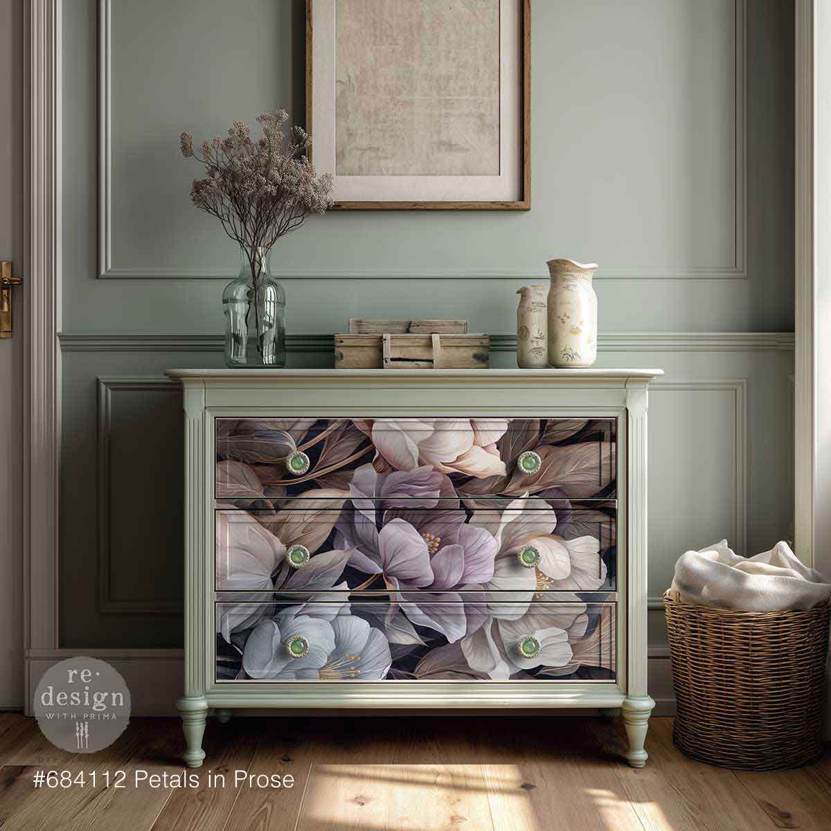 Petals in Prose Mulberry Tissue Decoupage Paper 1 sheet