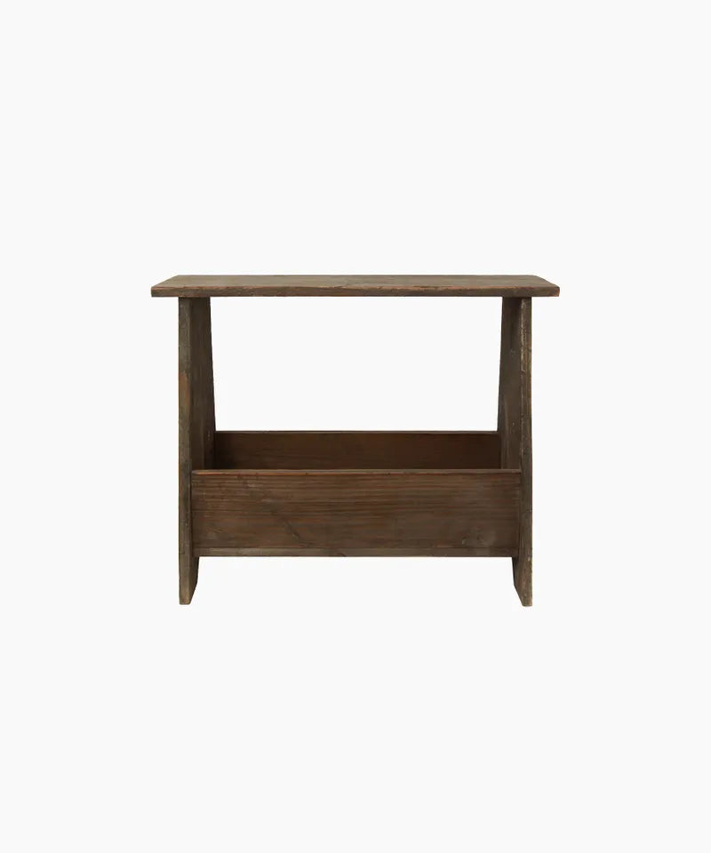 rustic wooden entryway bench or narrow stool with magazine storage by French Country collections