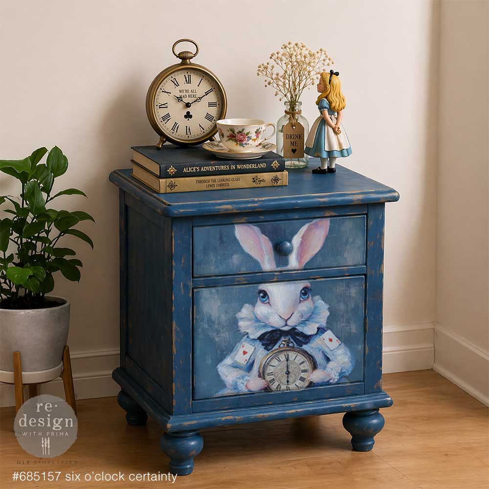 Six O’Clock Certainty  A3 Fiber Decoupage Paper alice wonderland