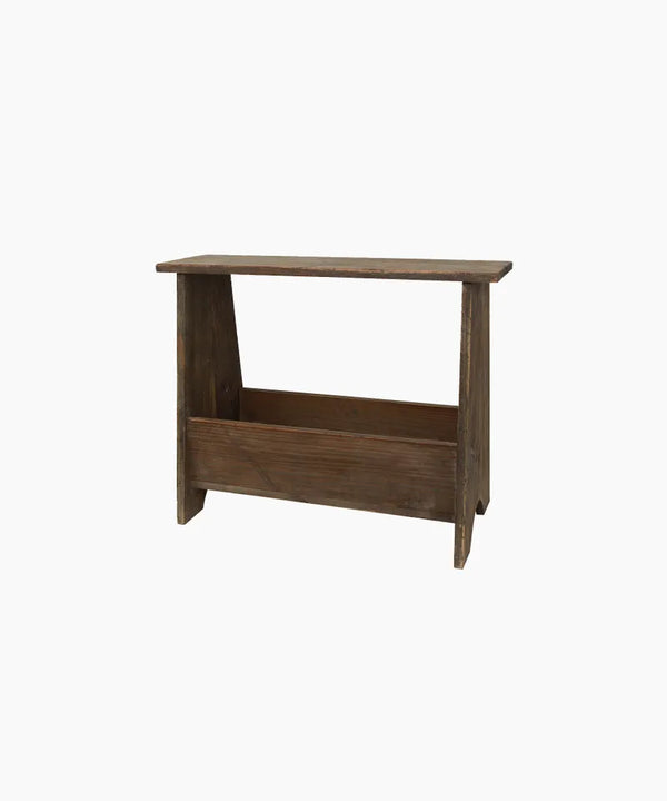 rustic wooden entryway bench or narrow stool with magazine storage by French Country collections