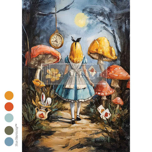 A Trail of Hearts & Hares A3 Fiber Decoupage Paper alice wonderland