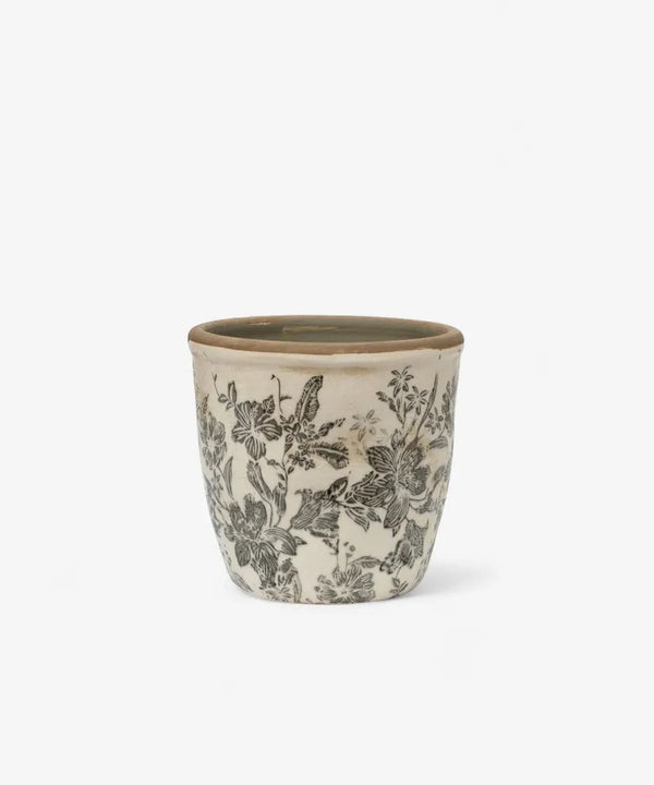 Ceramic Planter Rustic Black Floral french country