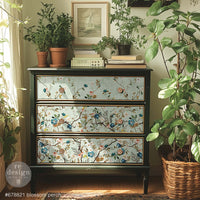 Blossom Perch A1 Fiber Paper 1 sheet Decorative chest of drawers with floral design in a room with plants