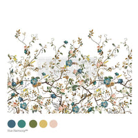 Redesign transfer Large Blue Vine Decorative floral design with color swatches on a white background