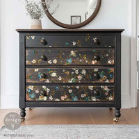 Redesign transfer Large Blue Vine Black dresser with floral pattern in a room setting