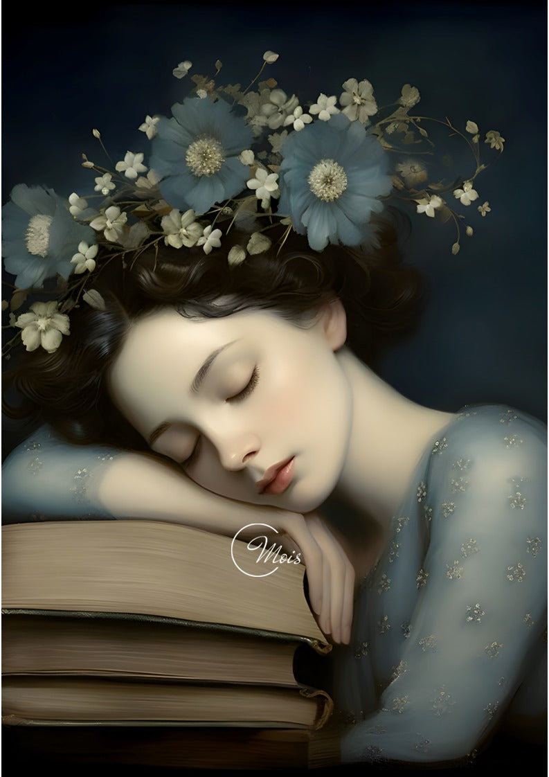 Books Woman asleep on Books Paper for Decoupage A1