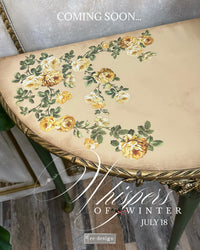 Redesign with Prima transfer middy Bouquet De Provence Decorative table with floral pattern and 'Whispers of Winter' text, featuring 're-design' branding.