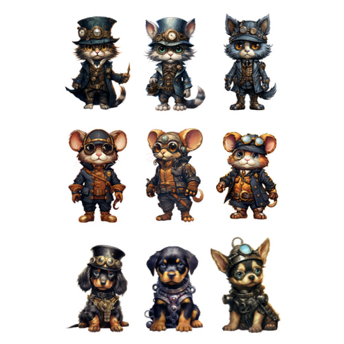 Steam Punk Cats, Mice & pups White Cloud Transfer