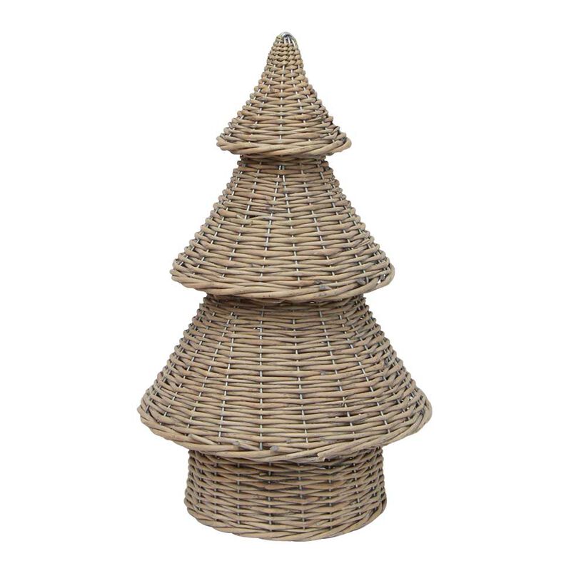 Wicker Christmas tree decoration on a white background