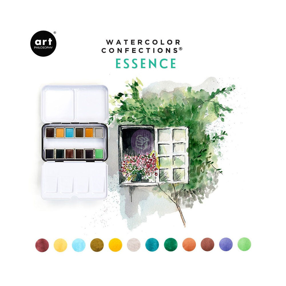 Watercolor set with a window and floral design on a white background, featuring the Art Philosophy brand.