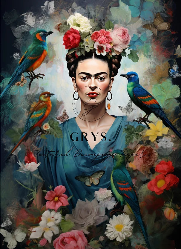 Frida with Birds Paper for Decoupage A1