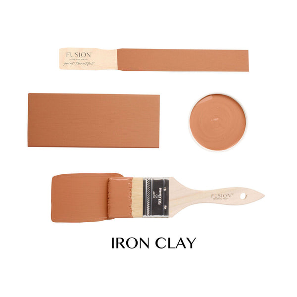 Fusion Iron Clay with a brush and samples on a white background