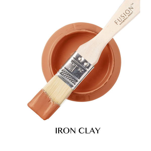 Fusion Mineral Paint Iron Clay with a paintbrush on a white background