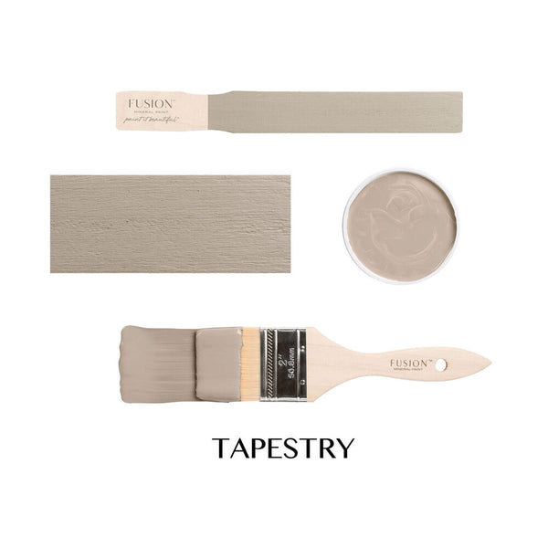 Fusion paint swatches and brush labeled 'Tapestry' on a white background