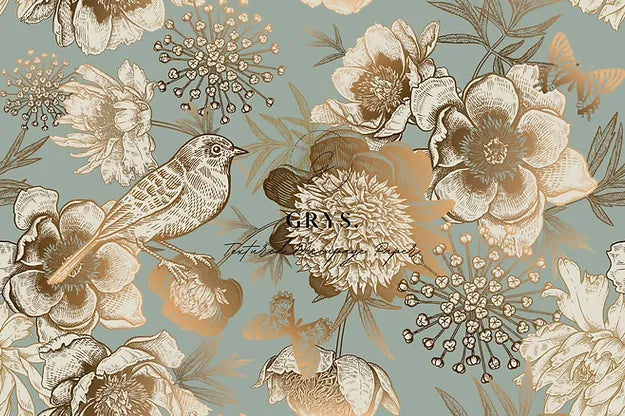 Golden Flowers & Birds Paper for Decoupage A3