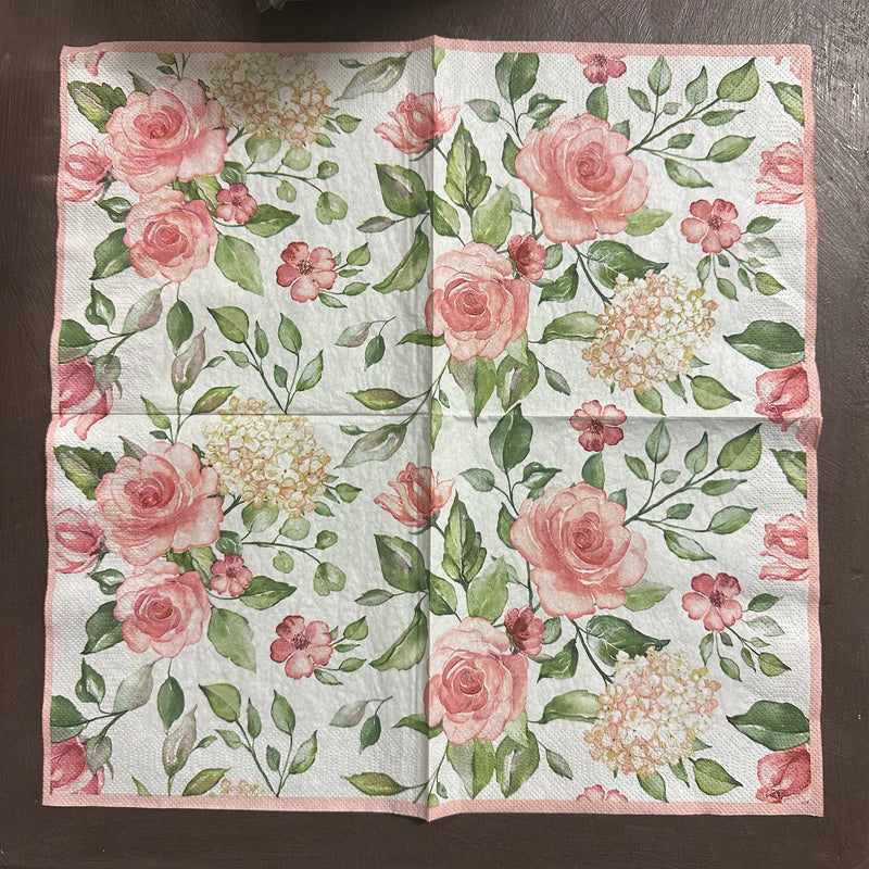 Watercolour Roses & Hydrangea Napkin for Decoupage