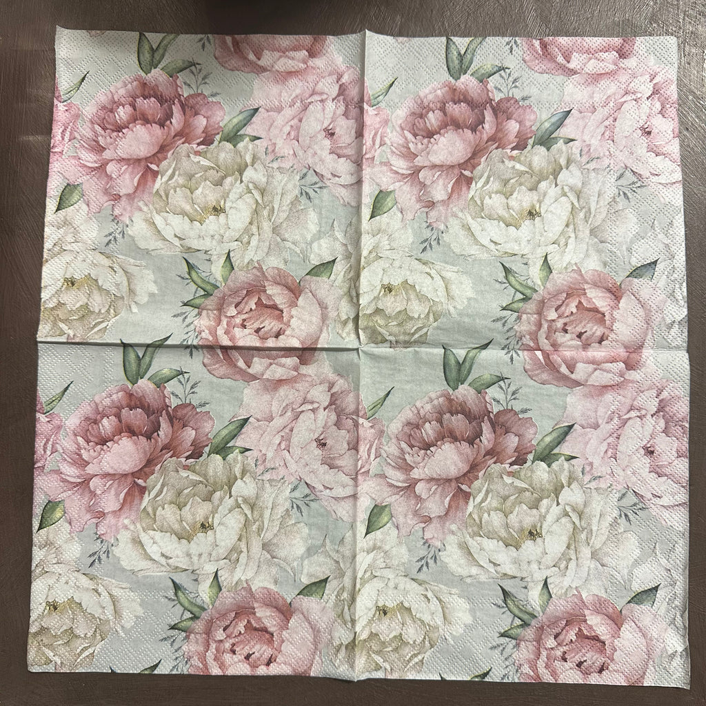 Peonies Grey & Pink Napkin for Decoupage