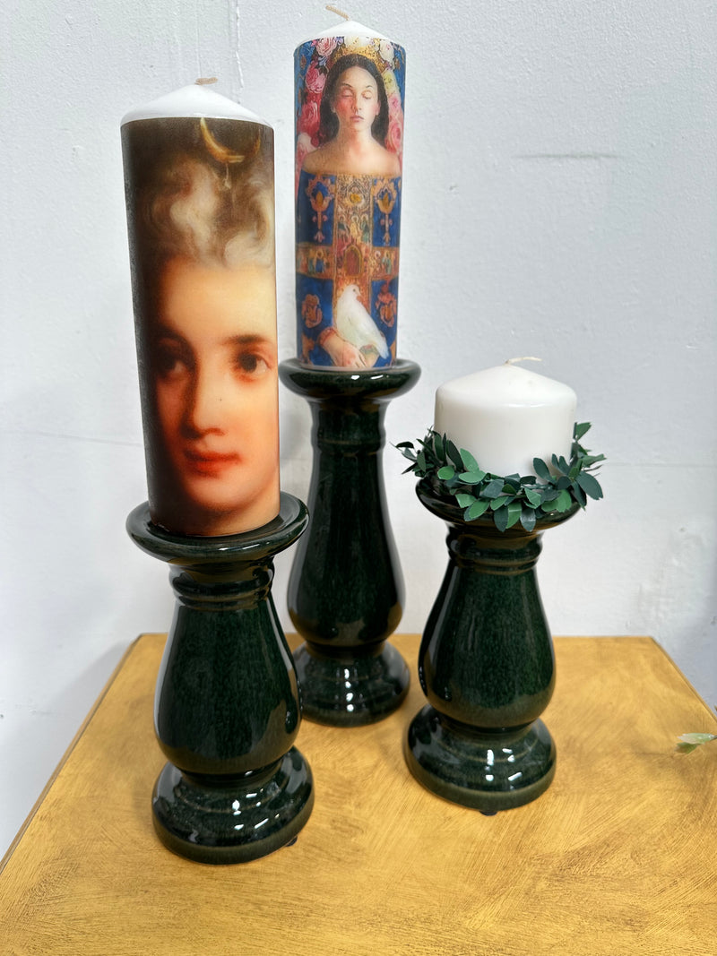 Jade ceramic candlesticks two sizes