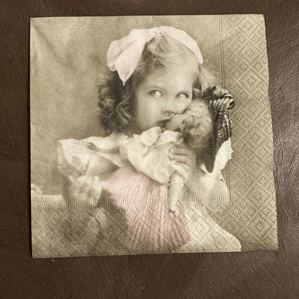 Girl with Doll Napkin for Decoupage