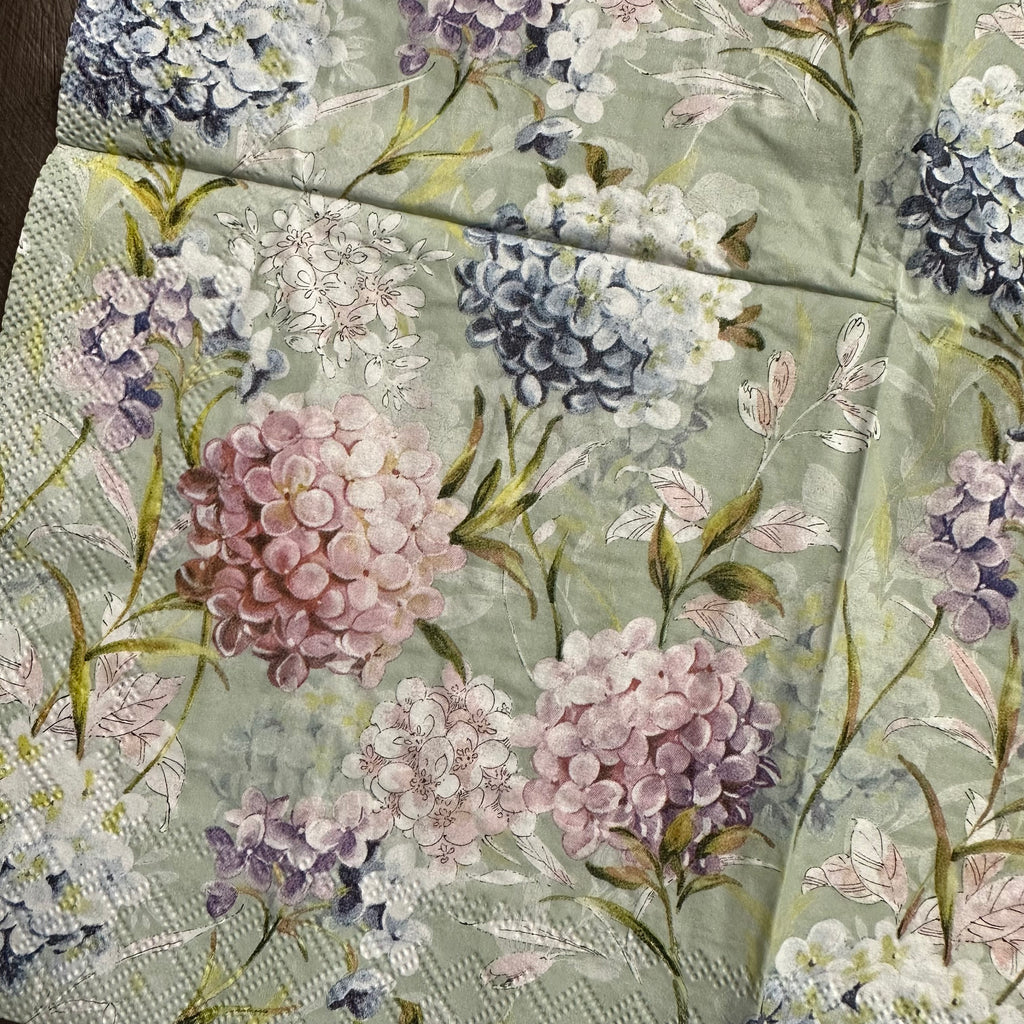 Mint Hydrangea Napkin for Decoupage