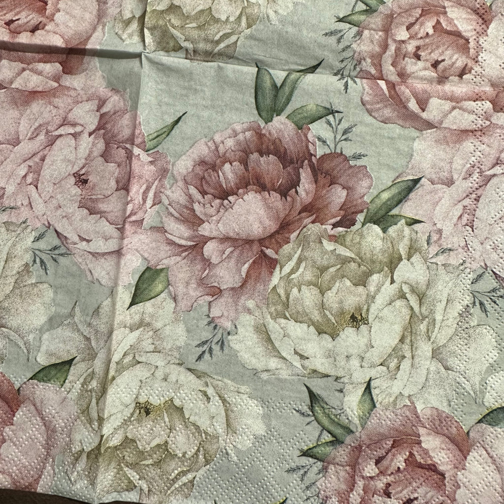 Peonies Grey & Pink Napkin for Decoupage