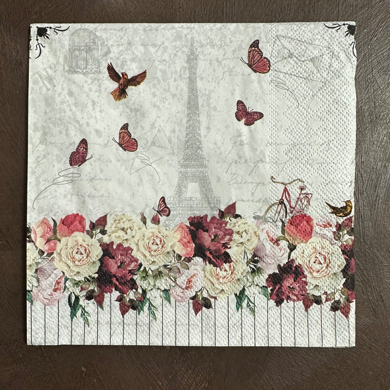 Romantic Paris w Roses Napkin for Decoupage