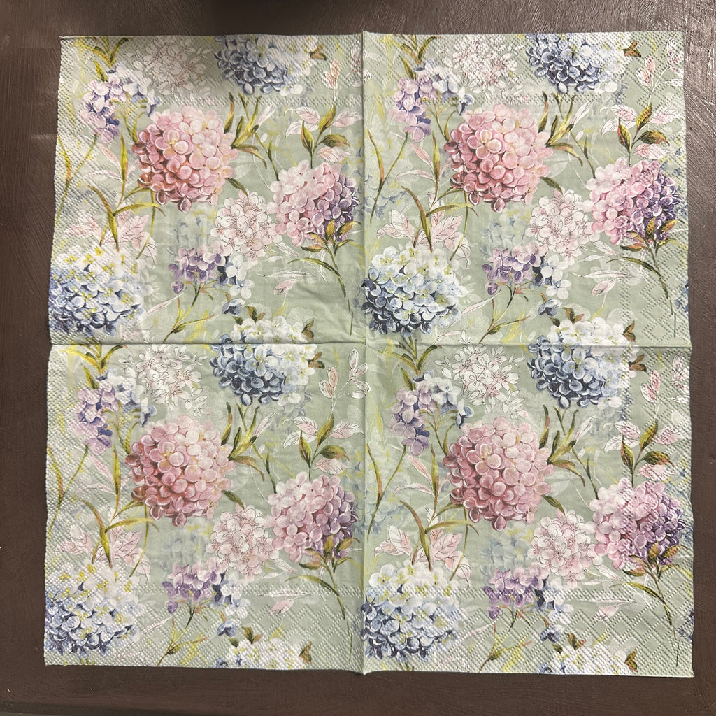 Mint Hydrangea Napkin for Decoupage