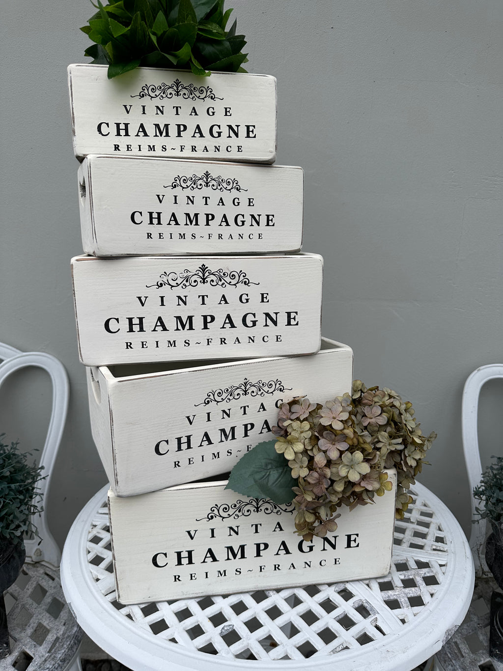 Vintage Champagne White wooden box - 5 different sizes