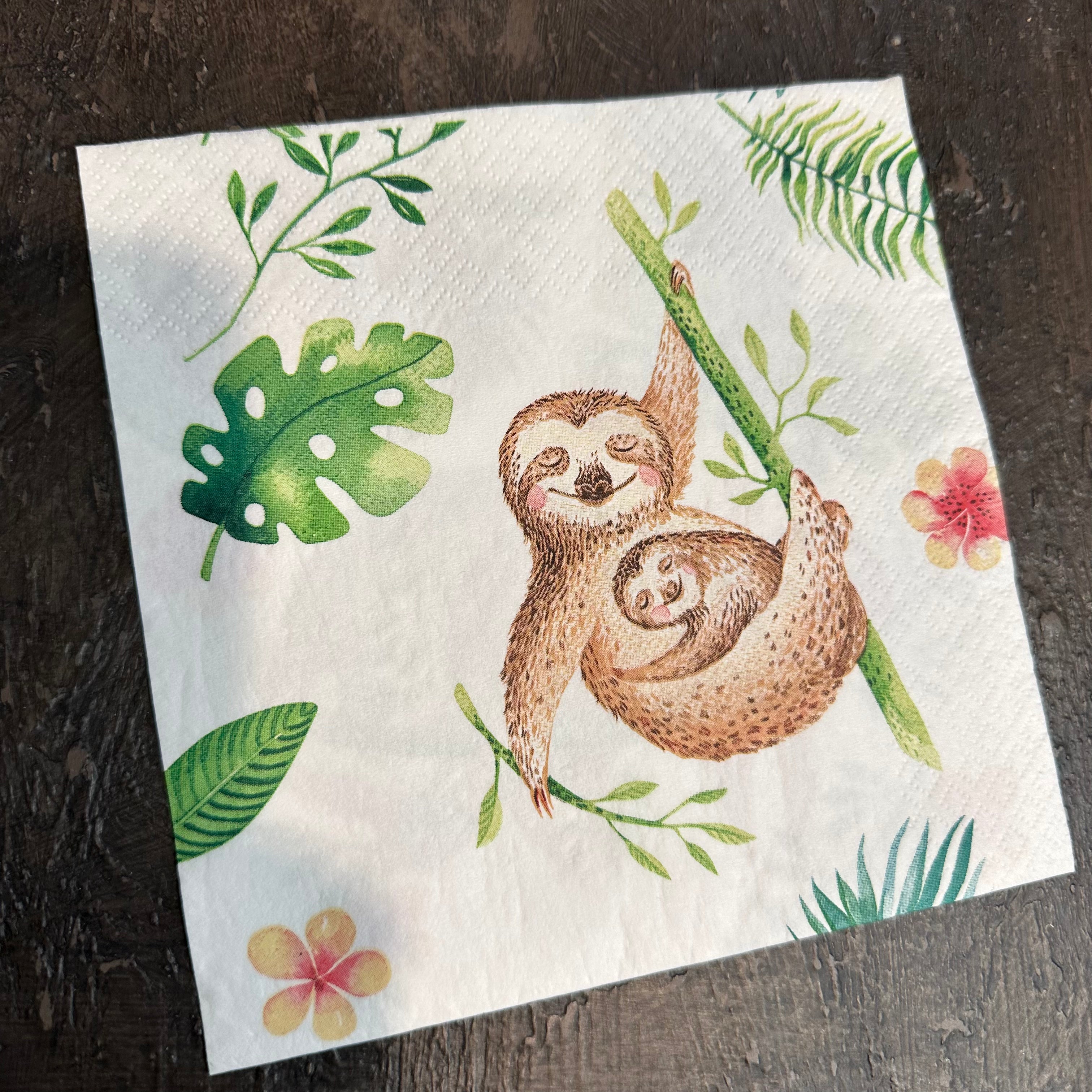 Sloth Napkin for Decoupage | Paint Me Vintage