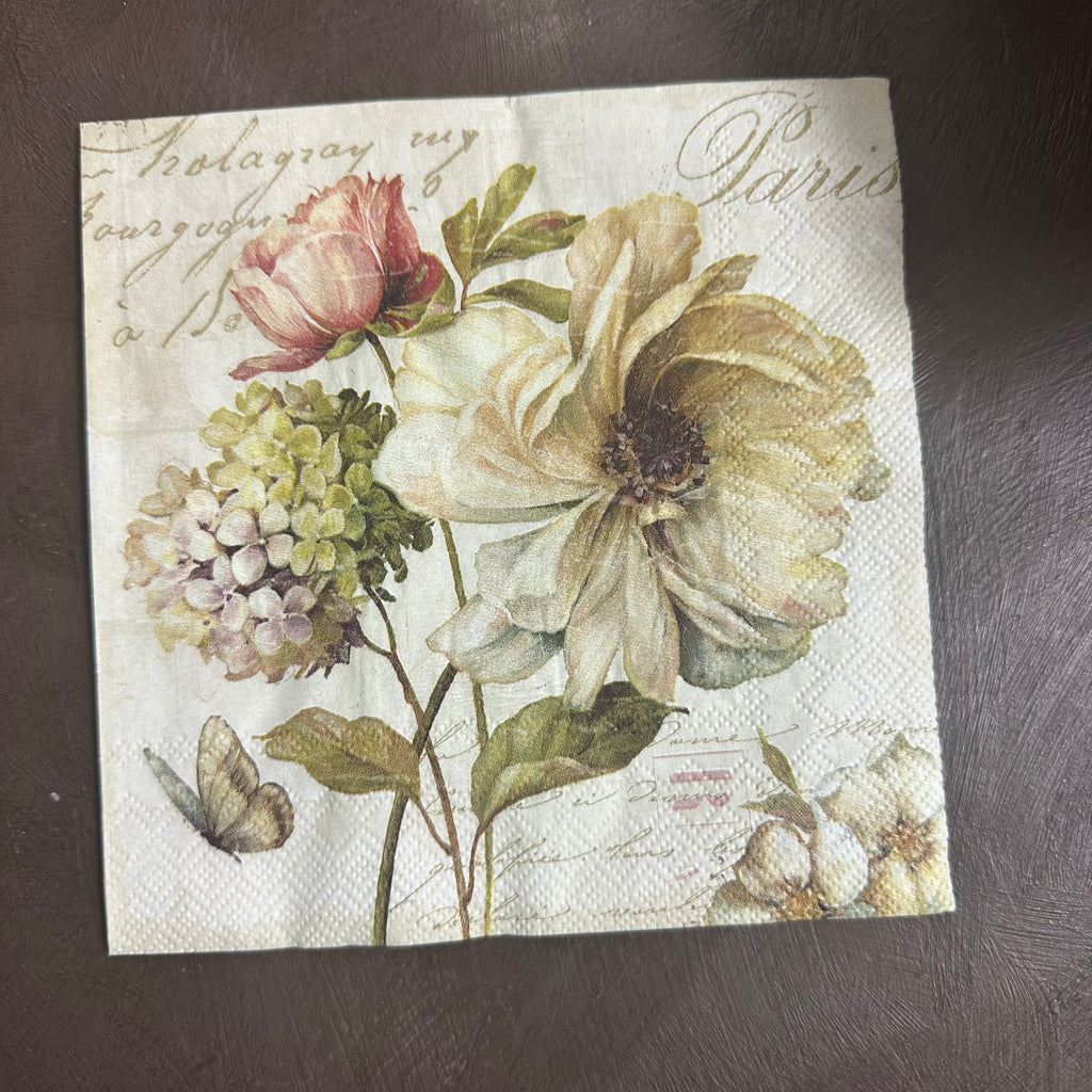Cream Fleur on Cream Napkin for Decoupage