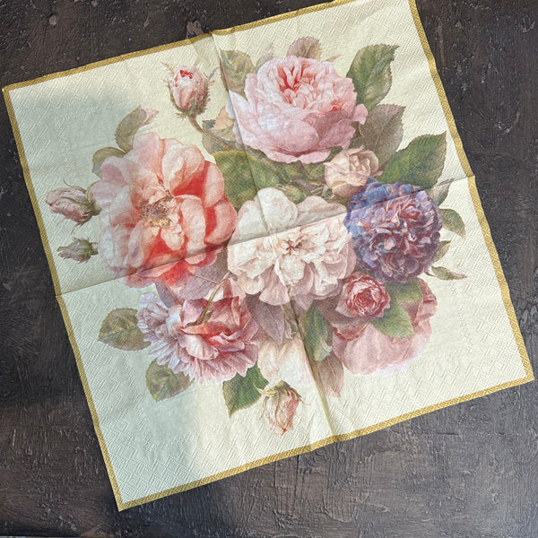 Cream Rose Napkin for Decoupage