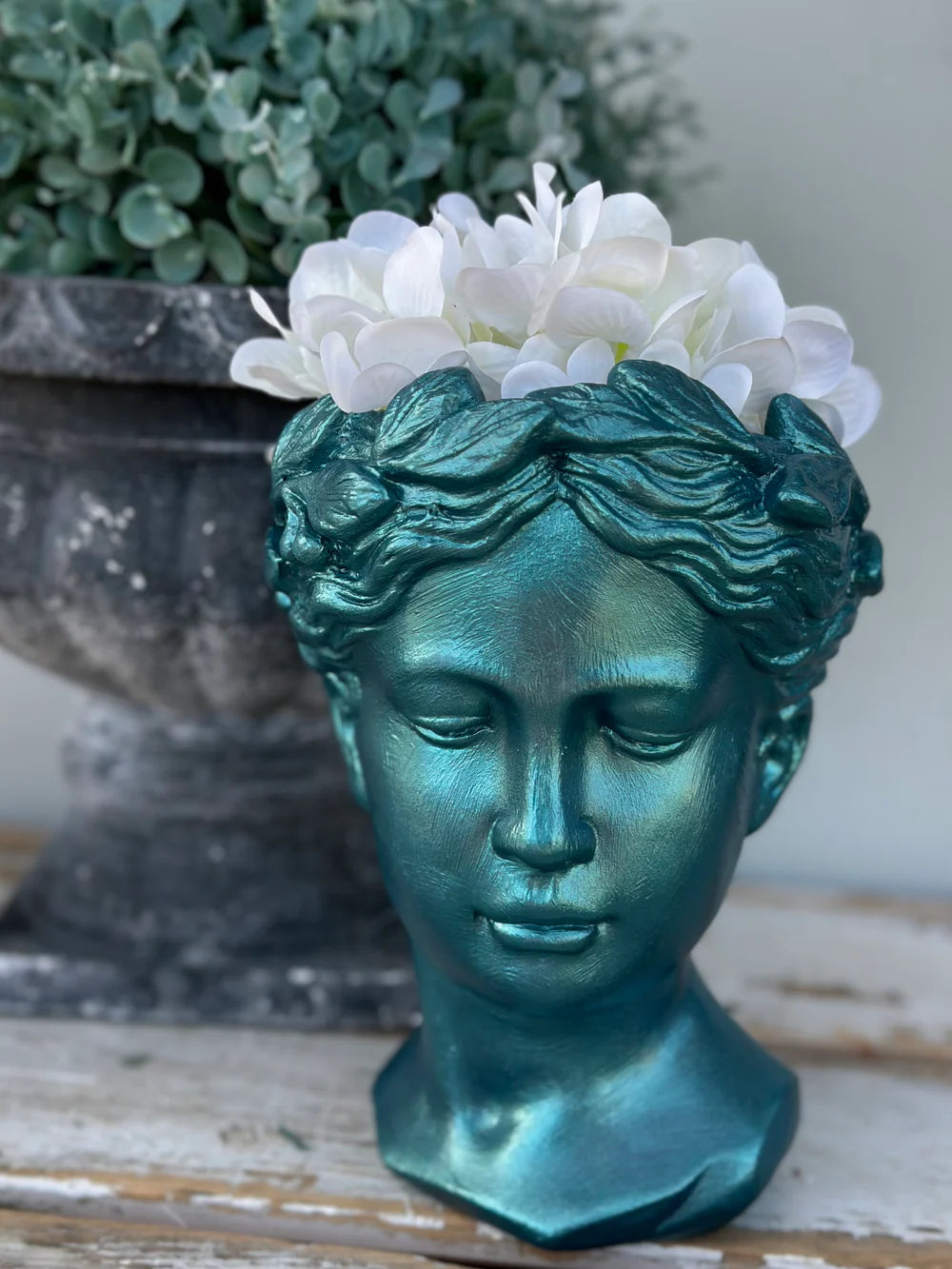 Grecian Lady Head Planter / Vase Kingfisher metallic