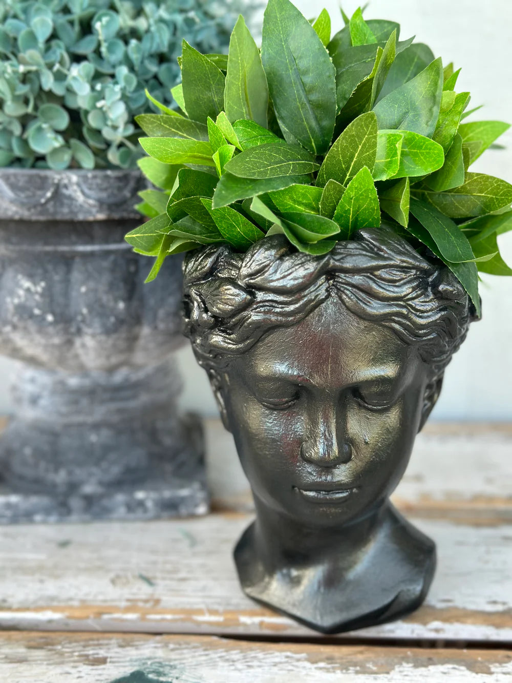 Grecian Lady Head Planter / Vase After Midnight metallic