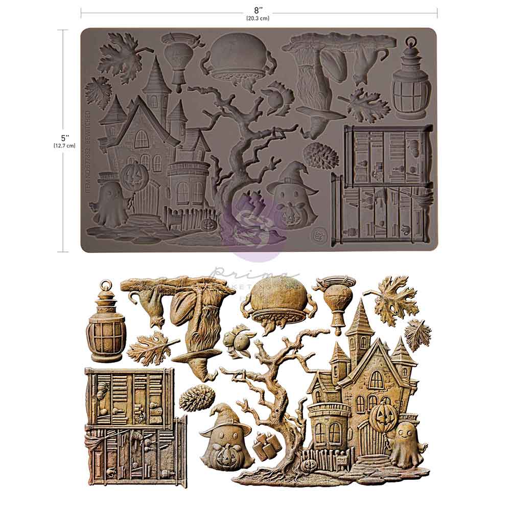 Halloween-themed silicone mold with intricate designs on a white background