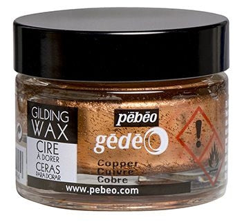 Jar of Pebeo gilding wax in copper color with black lid