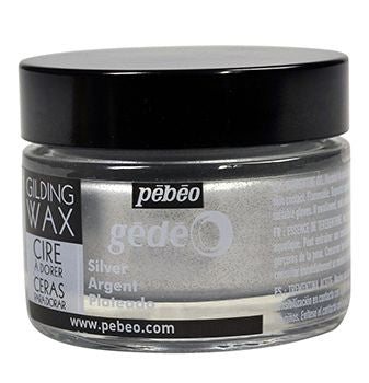 Jar of Pebeo gilding wax in silver on a white background