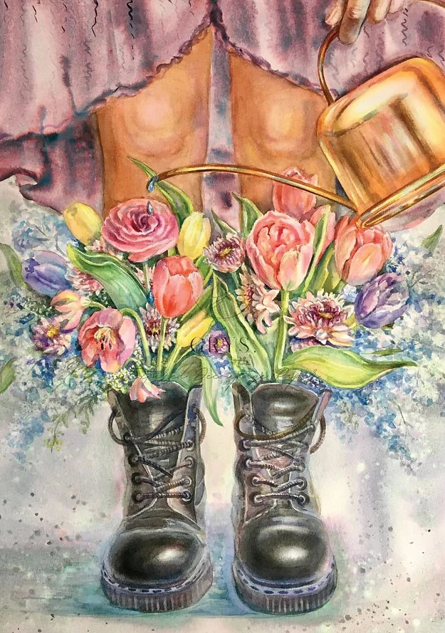 Planted Boots Paper for Decoupage A1