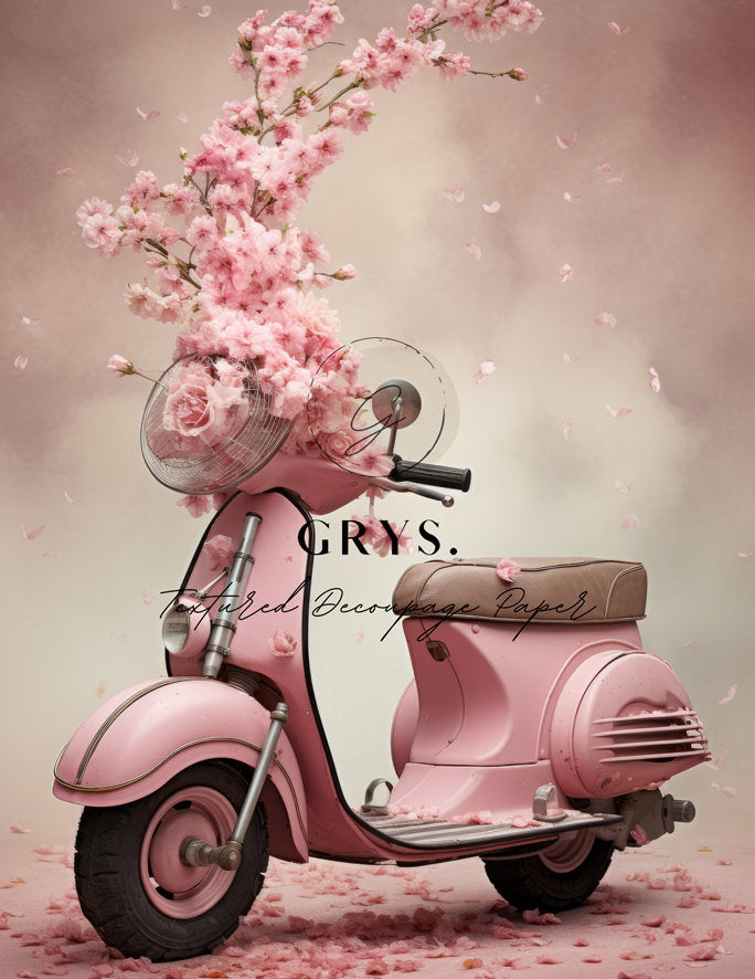 Pink Scooter Paper for Decoupage A3