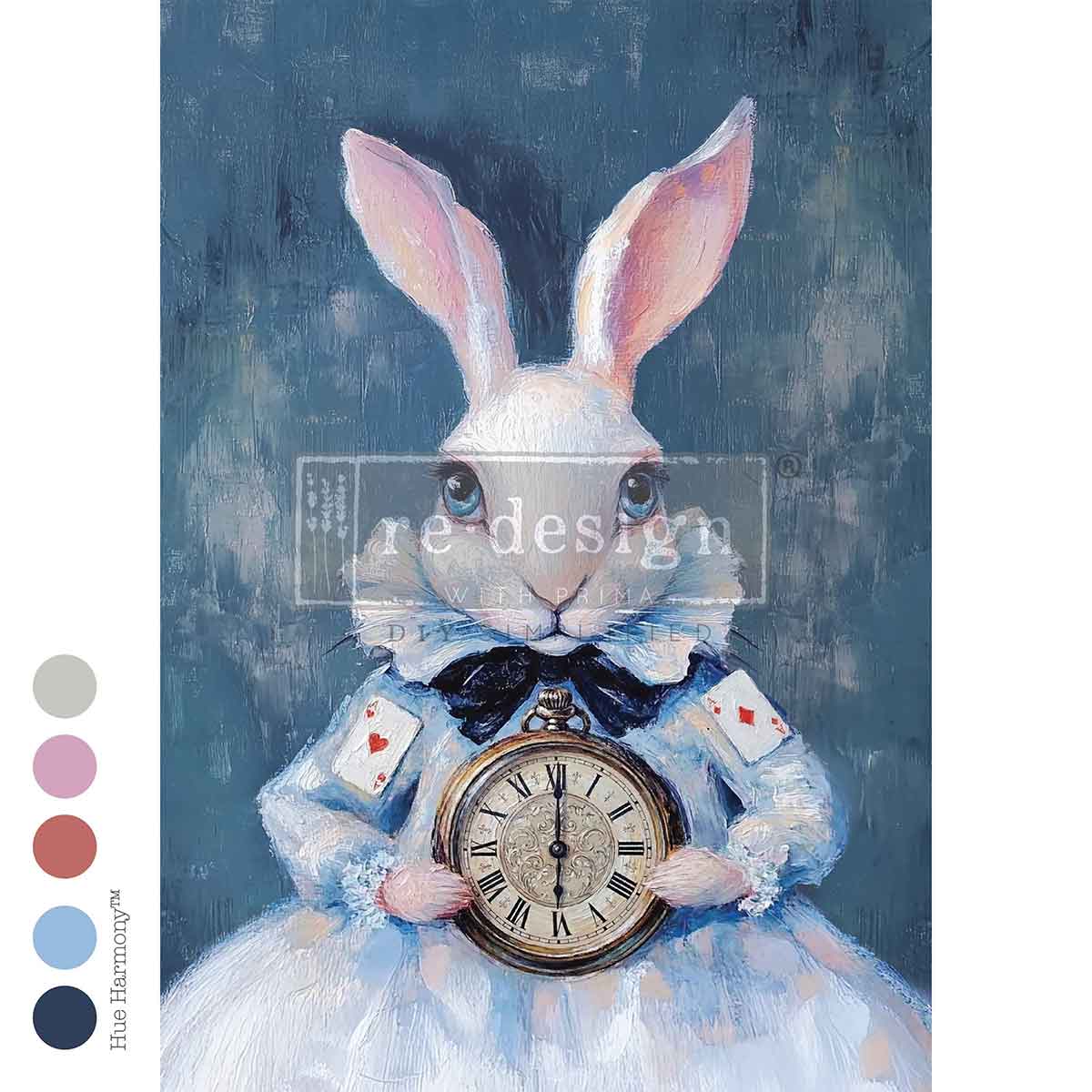 Six O’Clock Certainty  A3 Fiber Decoupage Paper alice wonderland
