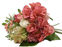 . Sorbet Peony faux bundle. Bouquet of pink and white flowers with green leaves on a white background